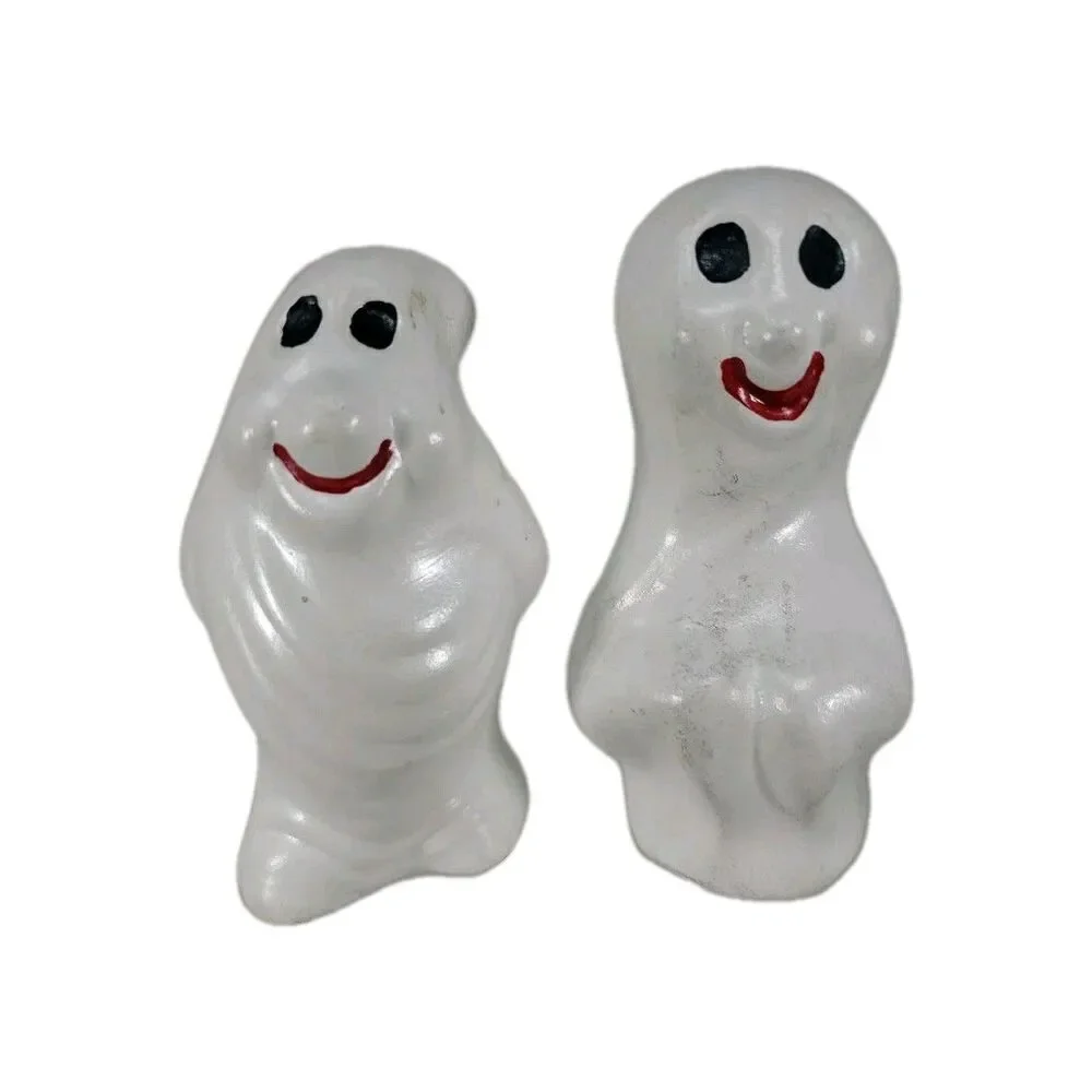 Vintage Ceramic Ghosts Smiling c1980s Hand Painted Halloween